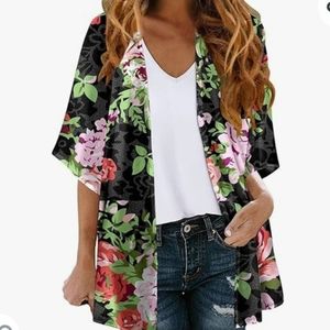 Black Floral Kimono Overlay